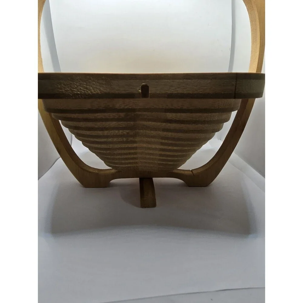 Apple Shaped Folding Collapsible Wooden Basket Fruit Bowl Trivet Decor